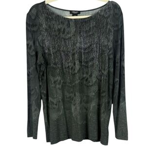 Olsen Europe Elegant Gray Patterned Shimmer Detail Long Sleeve Large Blouse